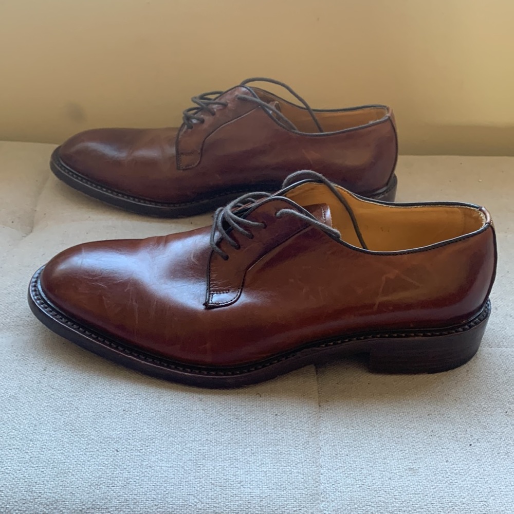 BERGAMO Men's Brown Lace-UP Oxford Dress Shoe Made In Italy Size 9.5